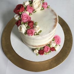 Lisa’s Bouqcakes - Semi naked 6" vanilla cake decorated with buttercream roses