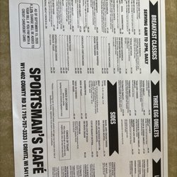 Sportsman's Café - Paper placemat menu.