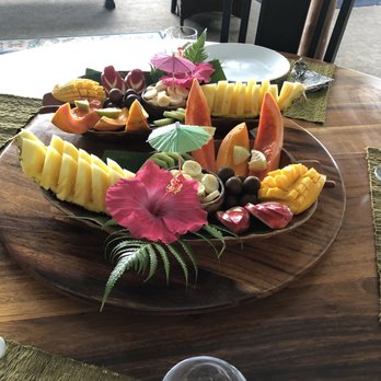 Orchid Tree Bed & Breakfast - Fruit platter for breakfast served with delicious waffles. - Bed & Breakfast Near Me - Hilo, Hawaii