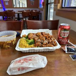 Lucky Star - Sesame chicken lunch special with hot and spicy soup