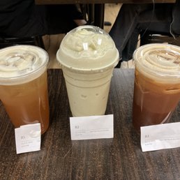 honey lemon tea  matcha slush  mango black tea