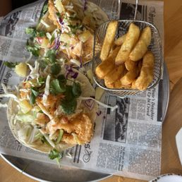 Dixie Fried Shrimp 2 Tacos with fries Dixie Fried Shrimp 2 Tacos with fries