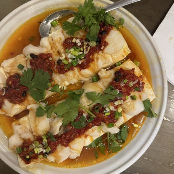 Spicy Hunan - E3 steamed fish with tofu in pickled chilli sauce - Chinese Near Me - Houston, Texas Spicy Hunan - E3 steamed fish with tofu in pickled chilli sauce - Chinese Near Me - Houston, Texas