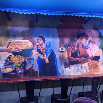 Tong Restaurant - Gorgeous mural and stool seating - Bangladeshi Near Me - Jamaica, New York