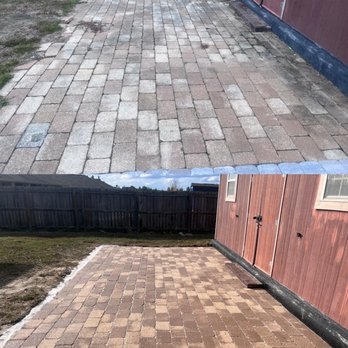 The Worxx - before and after cleaning a brick patio - Pressure Washers Near Me
