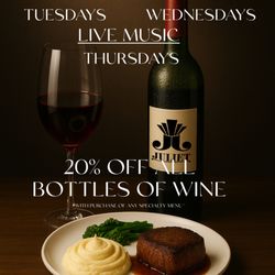 Juliet - Enjoy 20% off all bottles of wine during any of our specialty evenings - Tues, Wed, Thurs. The Perfect Pairing For a Memorable Night Out!