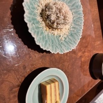 The Shota - Dessert: green tea ice cream with grated chestnut; tamago with banana - Japanese Near Me - San Francisco, California The Shota - Dessert: green tea ice cream with grated chestnut; tamago with banana - Japanese Near Me - San Francisco, California