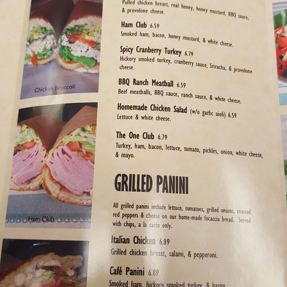 The One Cafe - Menu as of 7/31/2016. - Sandwiches Near Me - Edmond, Oklahoma The One Cafe - Menu as of 7/31/2016. - Sandwiches Near Me - Edmond, Oklahoma
