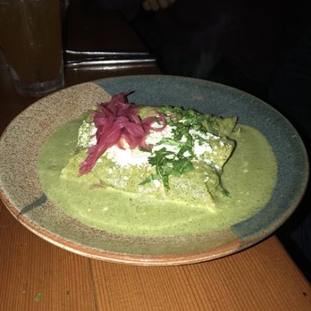 Panxa Cocina - Chicken enchiladas topped with pickled onions, cheese and cilantro. - Cocktail Bars Near Me - Long Beach, California