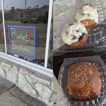 Rachel’s BakeHouse - Front of store; cinnamon rolls & ham n cheese croissant - Bakeries Near Me - La Habra, California