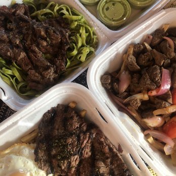 Mancora Peruvian Cuisine - Bistec a lo Pobre, Lomo Saltado, and Tallarines Verdes con Bistec - Peruvian Near Me - Alhambra, California Mancora Peruvian Cuisine - Bistec a lo Pobre, Lomo Saltado, and Tallarines Verdes con Bistec - Peruvian Near Me - Alhambra, California