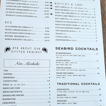 Seabird - Menu 5/1/21 (alcohol, non-alcohol, dessert) - Seafood Near Me - Wilmington, North Carolina Seabird - Menu 5/1/21 (alcohol, non-alcohol, dessert) - Seafood Near Me - Wilmington, North Carolina