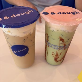 Dot & Dough - Classic Vietnamese Coffee with banana CF (left), strawberry Matcha with Strawberry CF (right) - Desserts Near Me - Eastvale, California