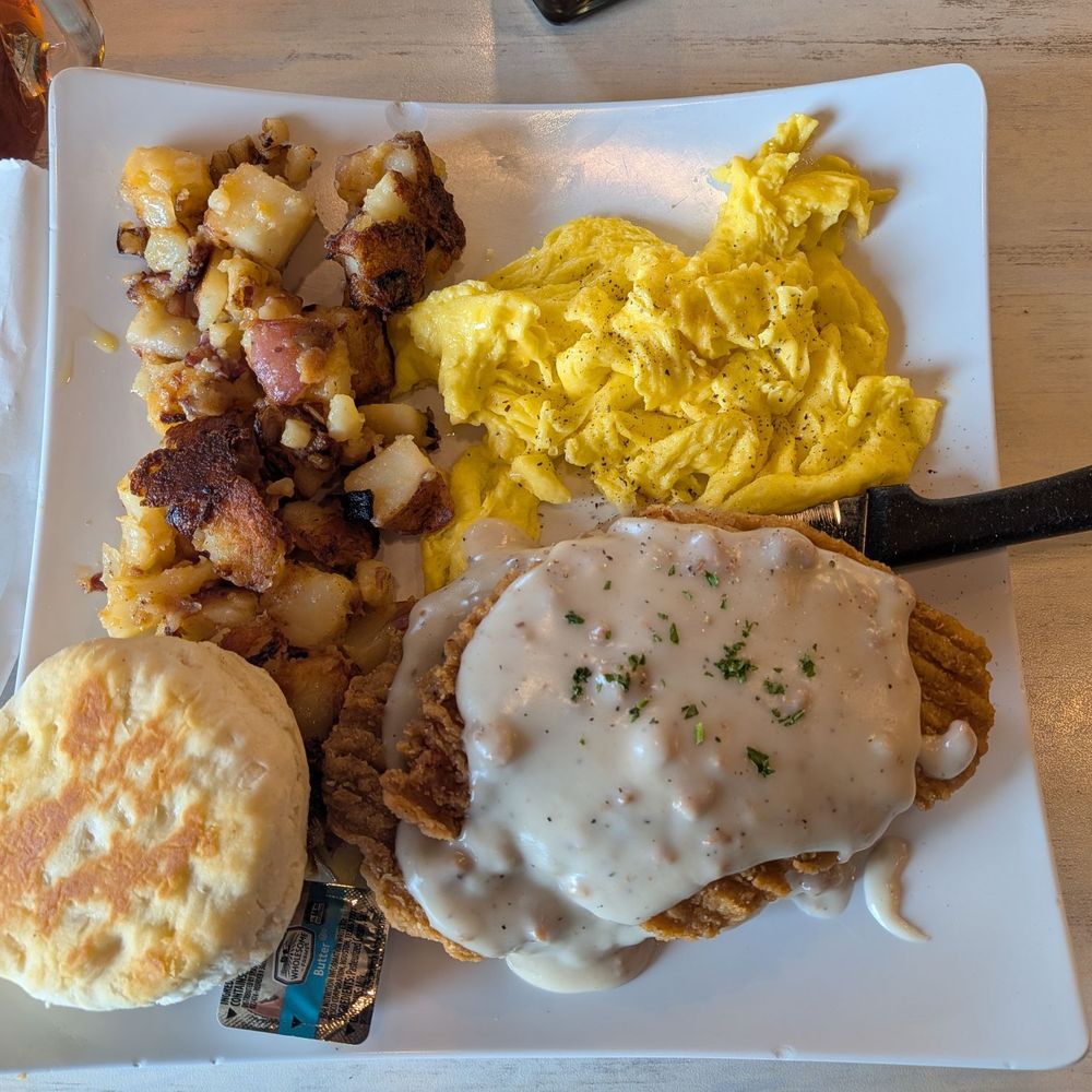 Egg Town - Country Fried Chicken with breakfast potatoes and eggs - Breakfast & Brunch Near Me - Bradenton, Florida