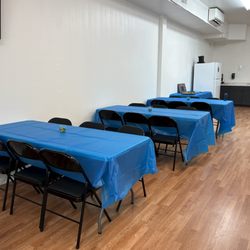 Social Event Space - Simple yet elegant table setup at our Toledo venue, perfect for intimate gatherings.