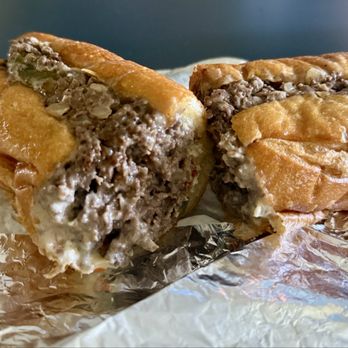 OMG Burgers and More - Cheesesteak up close! So Good! - Burgers Near Me - Long Beach, California