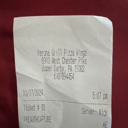 Verona Pizza - My receipt