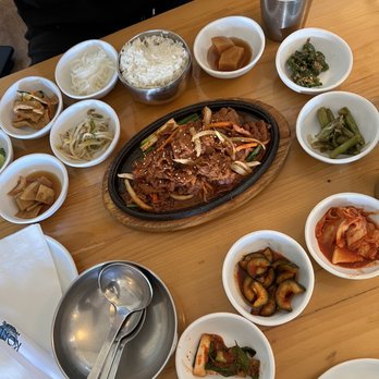 Korea House - Spicy pork and banchan - Korean Near Me - Austin, Texas Korea House - Spicy pork and banchan - Korean Near Me - Austin, Texas