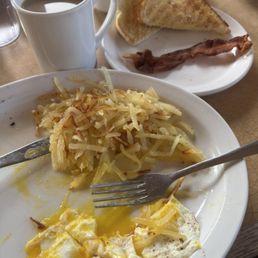 Crispy bacon over light 2 Eggs, Hash Browns & Toast Crispy bacon over light 2 Eggs, Hash Browns & Toast