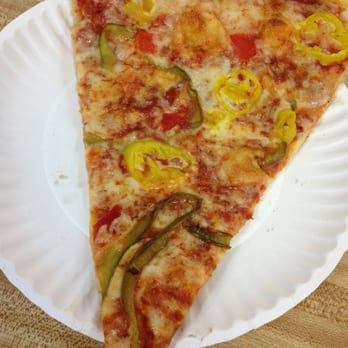 Cam's Pizzeria - Green Red Banana Pepper slice.  It was the slice of the day and I hadn't seen it before.  Perhaps my new favorite kind.  Spicy! - Pizza Near Me - Geneva, New York