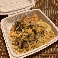 Verbano Italiano Ristorante - 20 dollar Chicken piccata.  Notice how it barely covers the bottom layer of the take out plate?