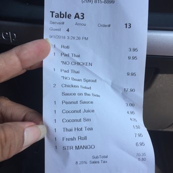 My Thai Cuisine - Price for 4 people. Pretty average. - Thai Near Me - Tracy, California