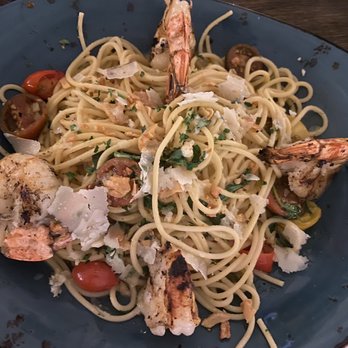 Bolero Restaurante - 1/2023 a shrimp entree with pasta - another group favorite; large portion could easily share w/3 (shrimp pieces are large & flavorful) - Tapas/Small Plates Near Me - Temecula, California