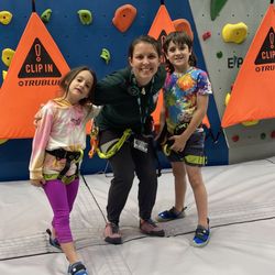 DICK'S House of Sport - My kiddos and the team member who helped at the rock wall.