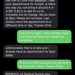 Pep Boys - Text messages from the guy at Pep Boys