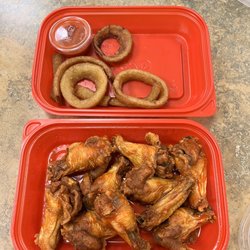 The Buffalo Spot - Rialto - I ordered a side of onion rings and this is what I got. Wings were ok. Not like I was expecting.