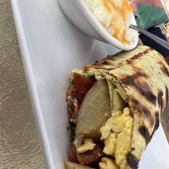 Daydreamers - Egg, bacon and blue cheese wrap with cheese grits - Breakfast & Brunch Near Me - Safety Harbor, Florida Daydreamers - Egg, bacon and blue cheese wrap with cheese grits - Breakfast & Brunch Near Me - Safety Harbor, Florida