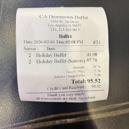 Receipt on President's Day pricing