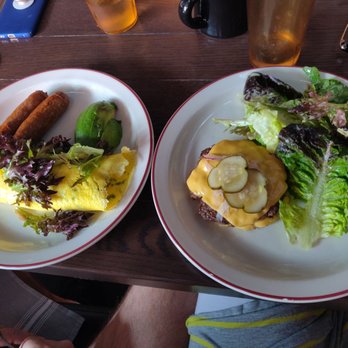Rhett - Keto, a good omelet, substitution of sausage for $2 up charge instead of potatoes and the Rhett burger with a side of salad. - Breakfast & Brunch Near Me - Savannah, Georgia Rhett - Keto, a good omelet, substitution of sausage for $2 up charge instead of potatoes and the Rhett burger with a side of salad. - Breakfast & Brunch Near Me - Savannah, Georgia