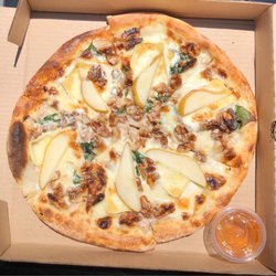 Walnut Brie Pizza with a side of honey - unique and yummy! (July 2023)