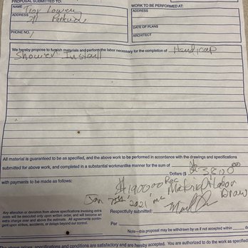 Michael Construction - Proposal and receipt for down payment. - General Contractors Near Me - Fremont, Ohio