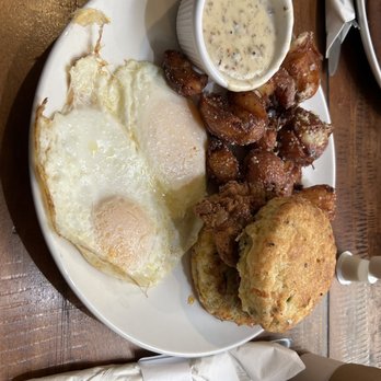 Pioneer Bakery Cafe - Chicken on a biscuit, 2 eggs, rosemary potatoes (my fav!) and a side of gravy (for the aforementioned potatoes) - Coffee & Tea Near Me - Kirkwood, Missouri Pioneer Bakery Cafe - Chicken on a biscuit, 2 eggs, rosemary potatoes (my fav!) and a side of gravy (for the aforementioned potatoes) - Coffee & Tea Near Me - Kirkwood, Missouri