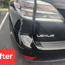 After: Dent removed and entire bumper refinished and painted. They installed provided bumper protector for me. After: Dent removed and entire bumper refinished and painted. They installed provided bumper protector for me.