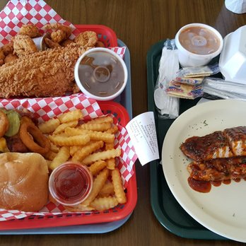 The Boiling Pot - Combo Plate with Catfish and Shrimp, Cajun Burger and Bourbon Salmon - Seafood Near Me - Mobile, Alabama