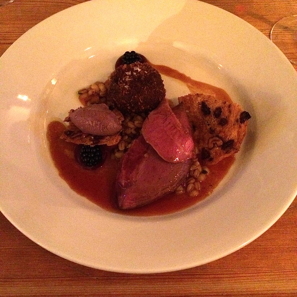 Sticky Walnut - Butter roast grouse breast and pate, crispy black pudding, blackberries, and pearl barley - British Near Me - Chester, CHE