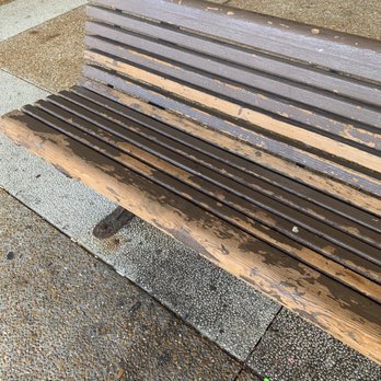 Macy's - Outside bench. Peeling Marshall Fields, green paint. - Department Stores Near Me - Oak Brook, Illinois