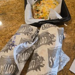 Bean toastada, cali and shrimp burrito