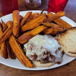 Teresa's Corner Cafe and Bakery - Pizza burger and sweet potato fries