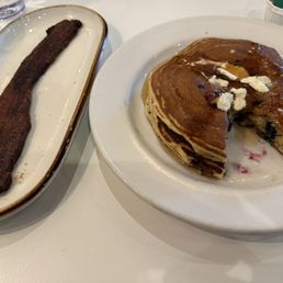 Blueberry pancakes with a side of bacon. Perfect!!