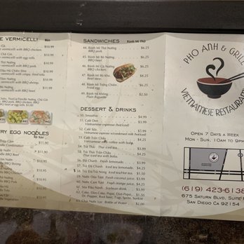 Pho Anh & Grill - Menu - Vietnamese Near Me - San Diego, California Pho Anh & Grill - Menu - Vietnamese Near Me - San Diego, California