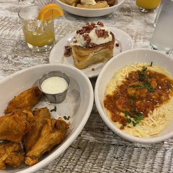 Frog & the Hen - Chicken Wings,  Chicken & Waffles, Shrimp and Grits, And Candied SFF Bacon Topped Cinnamon Roll - Southern Near Me - Augusta, Georgia