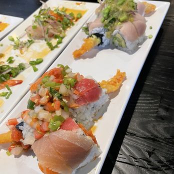 Sushi Loco - Agua Chile Yellowtail Roll Ceviche Rainbow Roll - Sushi Bars Near Me - Corona, California Sushi Loco - Agua Chile Yellowtail Roll Ceviche Rainbow Roll - Sushi Bars Near Me - Corona, California