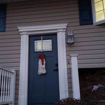 Yes Ma'am Decorative Contracting - Elaborate Front Door Trim. Colonial Doorway Pediment  made from Fypon - General Contractors Near Me - Selden, New York