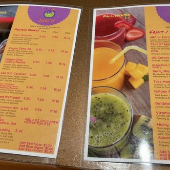 Juic'd - two menus on a table - Juice Bars & Smoothies Near Me - Pantego, Texas