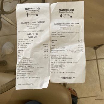 Saucedo Tamale Factory - two receipts on a table - Mexican Near Me - Odessa, Texas Saucedo Tamale Factory - two receipts on a table - Mexican Near Me - Odessa, Texas