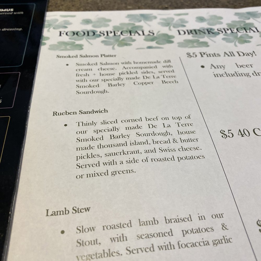 Decew Falls Brewing - St.Patrick's day menu. - Breweries Near Me - St. Catharines, Ontario
